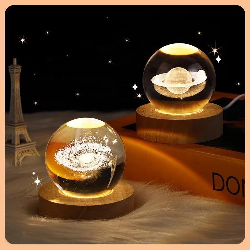 3D Crystal Ball LED Night Light – Galaxy, Planet & Creative Designs