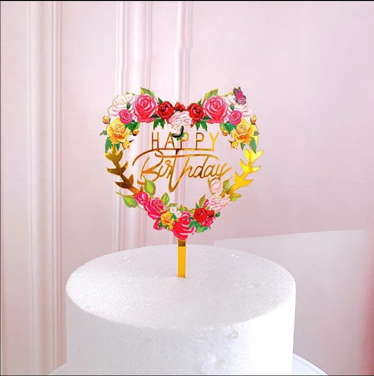 Heart Acrylic Colorful Birthday Cake Topper