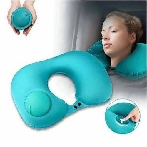 Press Inflatable U-Shape Travel Neck Pillow (Self-Inflating / Press-to-Inflate)